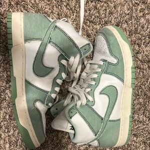 Nike Green and White Dunk High Sneakers